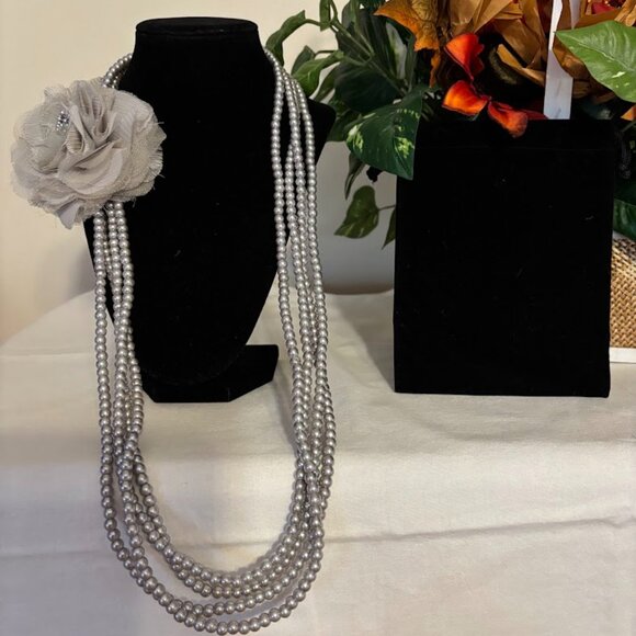 Beautiful Pearl (Gray Color) Necklace (32") with pouch - Picture 1 of 16
